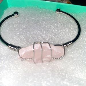 Natural Rose Quartz stainless steel bangle bracelet